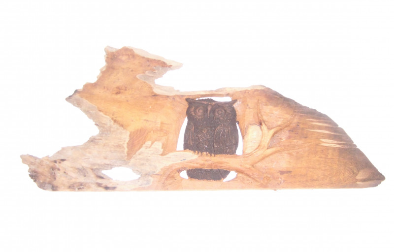 Eule Relief aus Teak Holz handgeschnitzt 56 x 24 cm