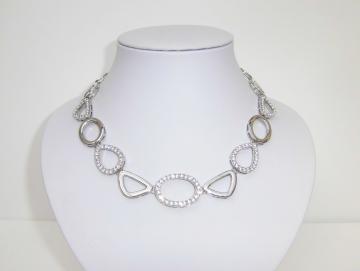 Halskette Collier silberfarbig mit weißen Kristallen