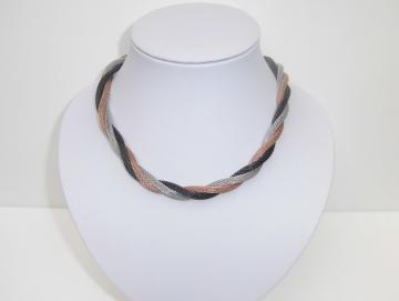 Halskette Collier Meshkette silber schwarz rotgold 42 cm