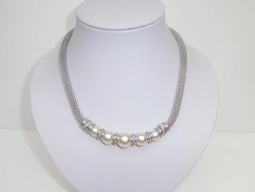 Halskette Collier Meshkette mit Perlen und Magnetverschluß