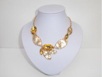 Halskette Collier vergoldet mit Bernsteinfarbigem Kristall