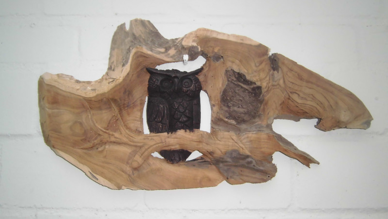 Wandbild Eule aus Teak Holz Handgeschnitzt  56 x 28 cm