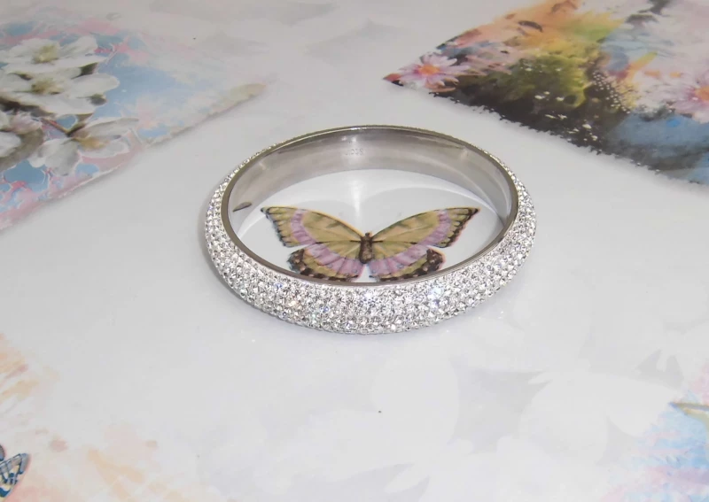 Armreif Edelstahl mit weißem Swarovski Kristall
