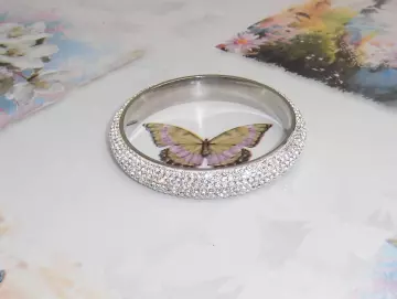 Armreif Edelstahl mit weißem Swarovski Kristall