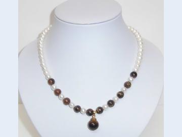 Edelsteinkette Tigerauge mit Süsswasserperlen 43 cm lang