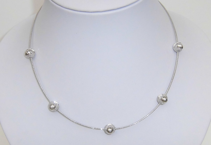 Halskette Collier 925 Sterling Silber mit fein verzierten Silberkugeln 42 cm lang plus 4 cm Verlängerungskette