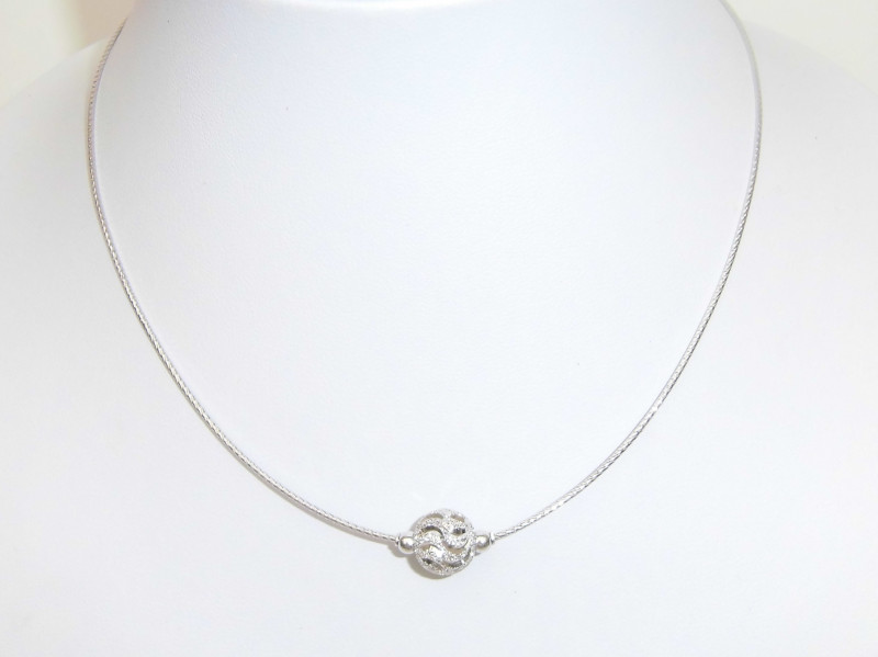 Halskette Collier 925 Sterling Silber mit fein verzierter Silberkugel 42 cm lang plus 4 cm Verlängerungskette