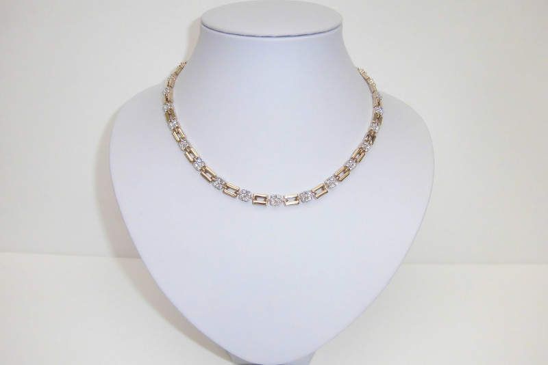 Halskette Collier, Messing vergoldet, mit Kristall 42 cm lang